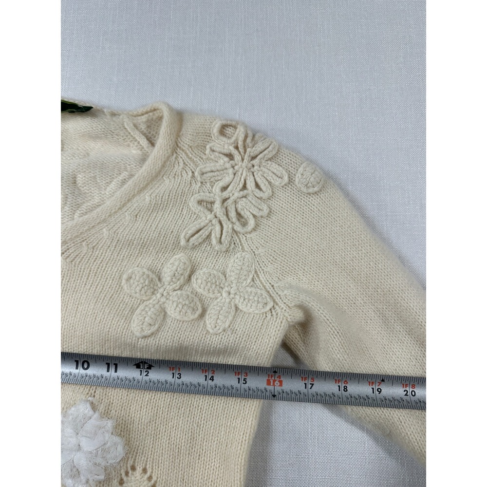 Oilily Womens Cream Lambswool Angora 3D Floral Applique V-Neck Sweater Small - Picture 8 of 9